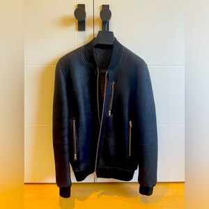 All Saints Sheepskin Shearling Leather Bomber Jacket